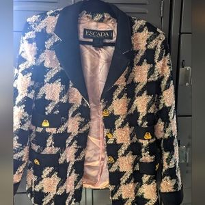Vintage Escada by Margaretha Ley Pink and Black Houndstooth Blazer size 40
